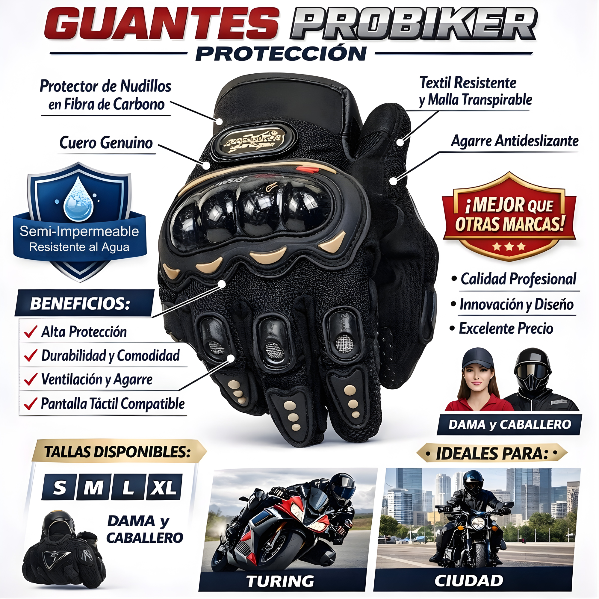 Guantes de protección para moto PRO BIKER