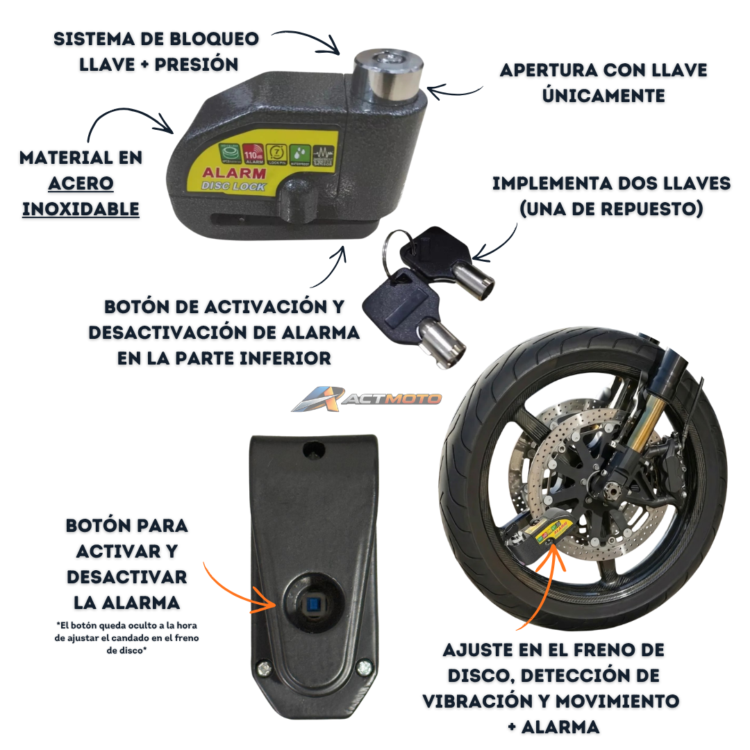 Candado Freno de Disco Moto Con Alarma