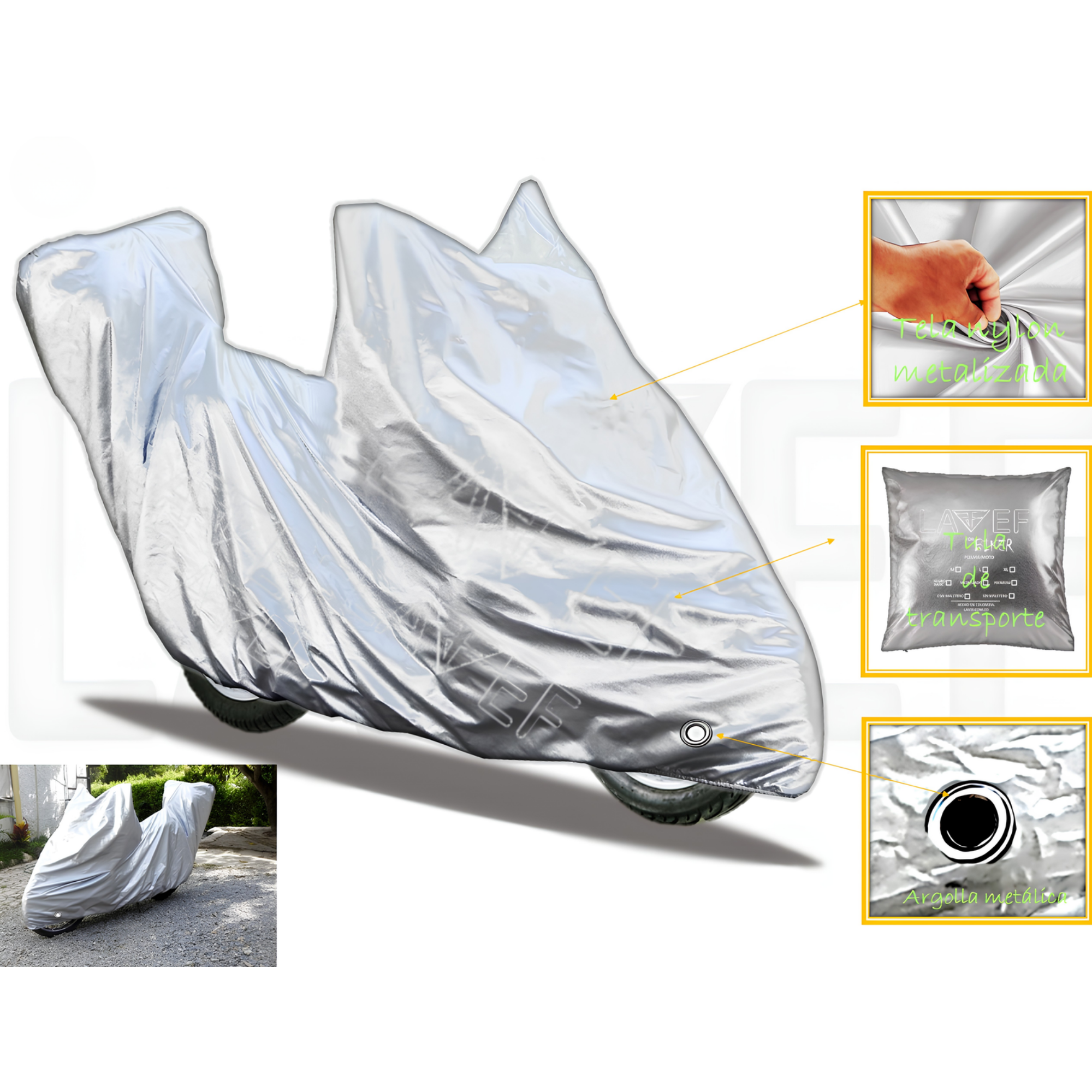 Carpa pijama plateada para moto con maletero